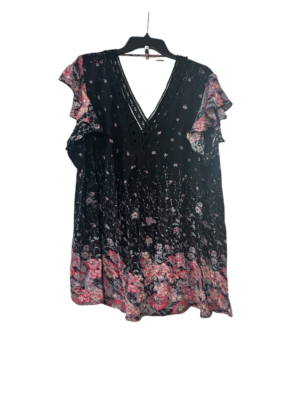 Suzanne Betro Black Tunic with Pink Floral Accents